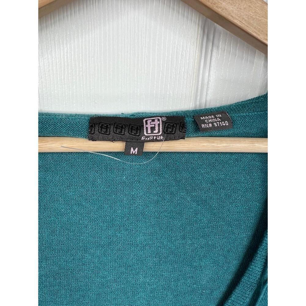 Full Tilt Hooded Top Long Sleeve Size M Teal Green Pullover Casual Deep V-Neck - Picture 5 of 8